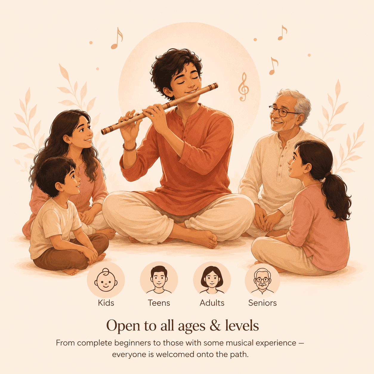Open to all ages & levels — From complete beginners to those with some musical experience — everyone is welcomed onto the path.