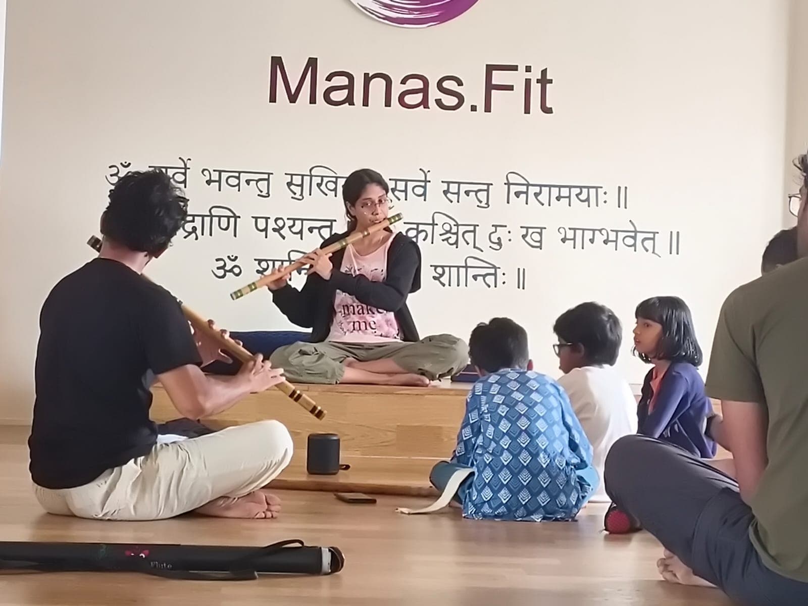 Students during a bansuri class